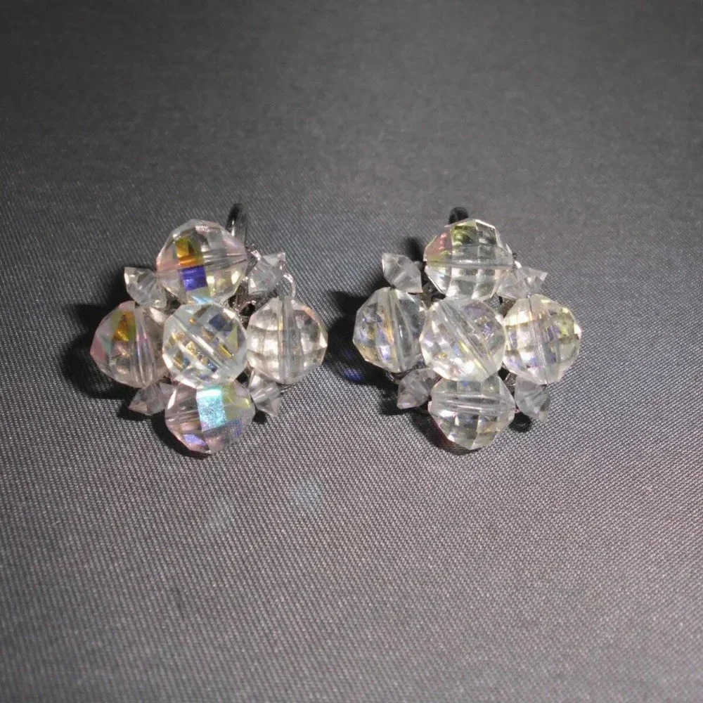Clear AB Demi Parure Crystal Silver Toned Cluster